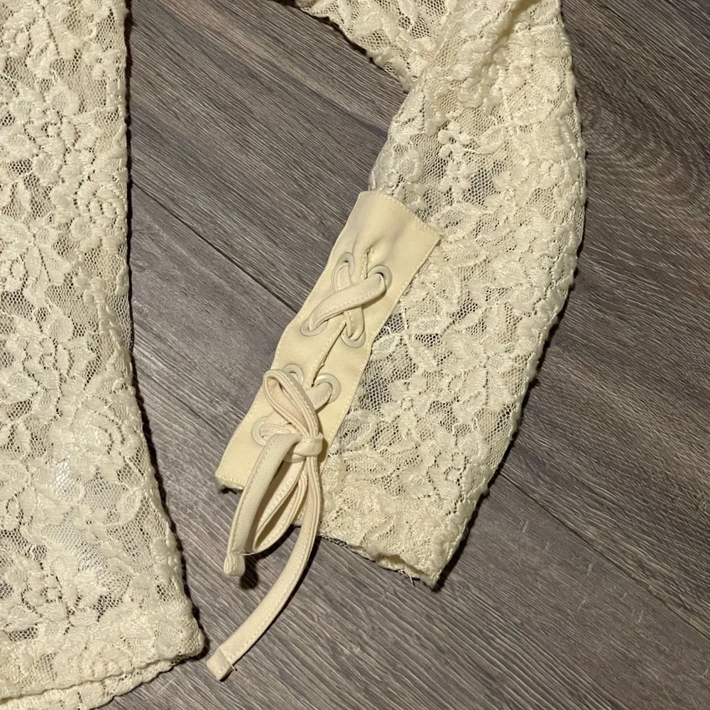 Anthropologie | Lace Sheer Long Sleeve with Tie Cuffs